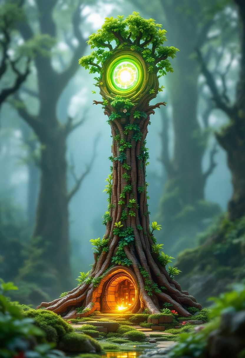 The 3D rendered Lego minifig Radiant towers resemble ancient forest guards, created by nature itself to protect the bright lands.
Color and materials: Radiant towers have a green-brown color, created from stone and wood covered with moss and plants. They look as if they have merged with the surrounding nature, and are decorated with leaves and flowers, giving them the appearance of living trees.
Shape and structure: These towers are tall and slender, with a massive base resembling the roots of a tree that goes firmly into the ground. The top of the tower is decorated with arches of trees and leaves, giving the impression that it is powered by the energy of nature.
Weapons and attacks: In the center of the tower is a sphere of light energy that emits a soft green glow and launches magical projectiles. The projectiles look like green energy arrows, exuding natural radiance and glowing pollen when flying.
Details and decorations: Radiant Towers are covered with natural patterns and carved elements in the form of vines and branches, which emphasize their harmony with the forest. When attacked, the tower is filled with bright green light, and its surface begins to glow slightly, as if awakening to life., 3d render