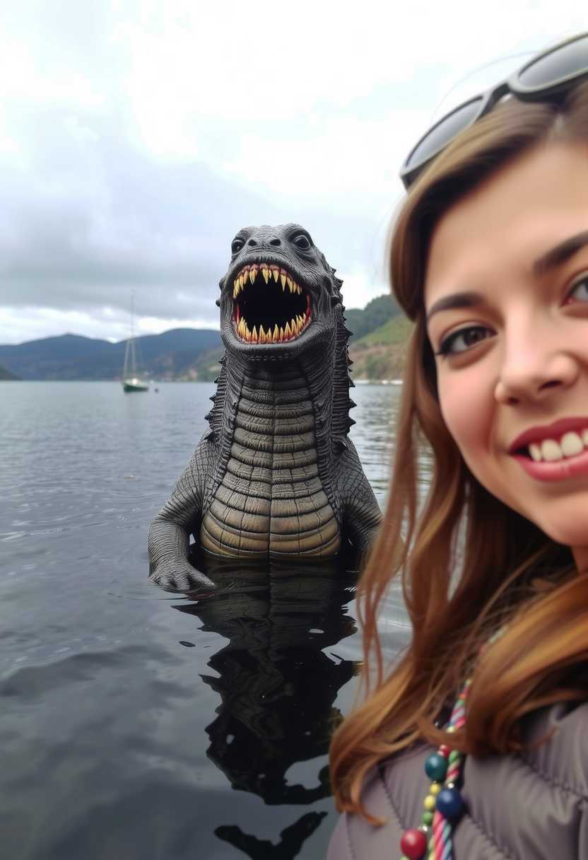 People are sharing pics of their recent solfies with the loch ness lake monster and they might put things in a new perspective. 