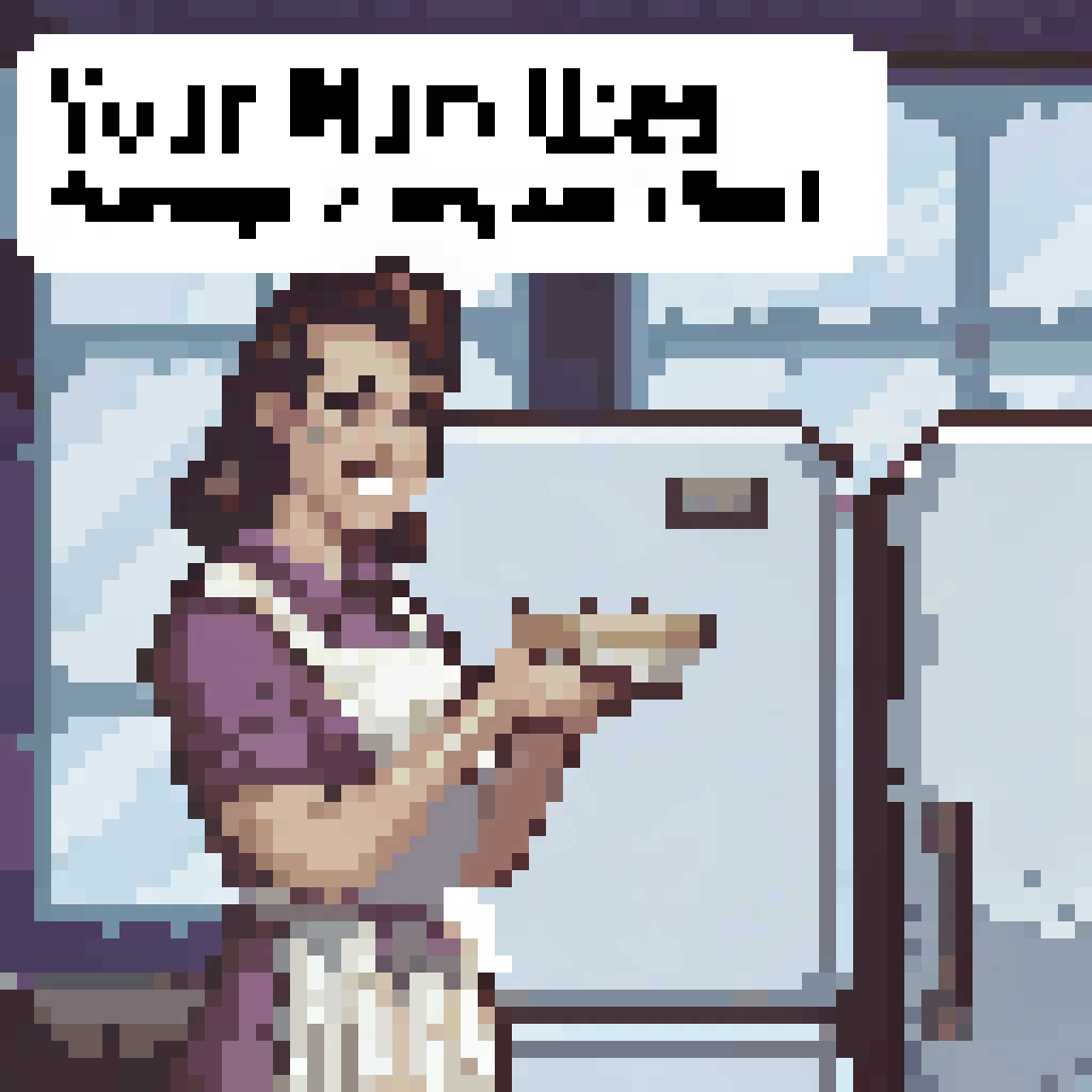 A photo of a 50's housewife saying "Your Mom Uses PixelDojo.ai, Why Don't You?"