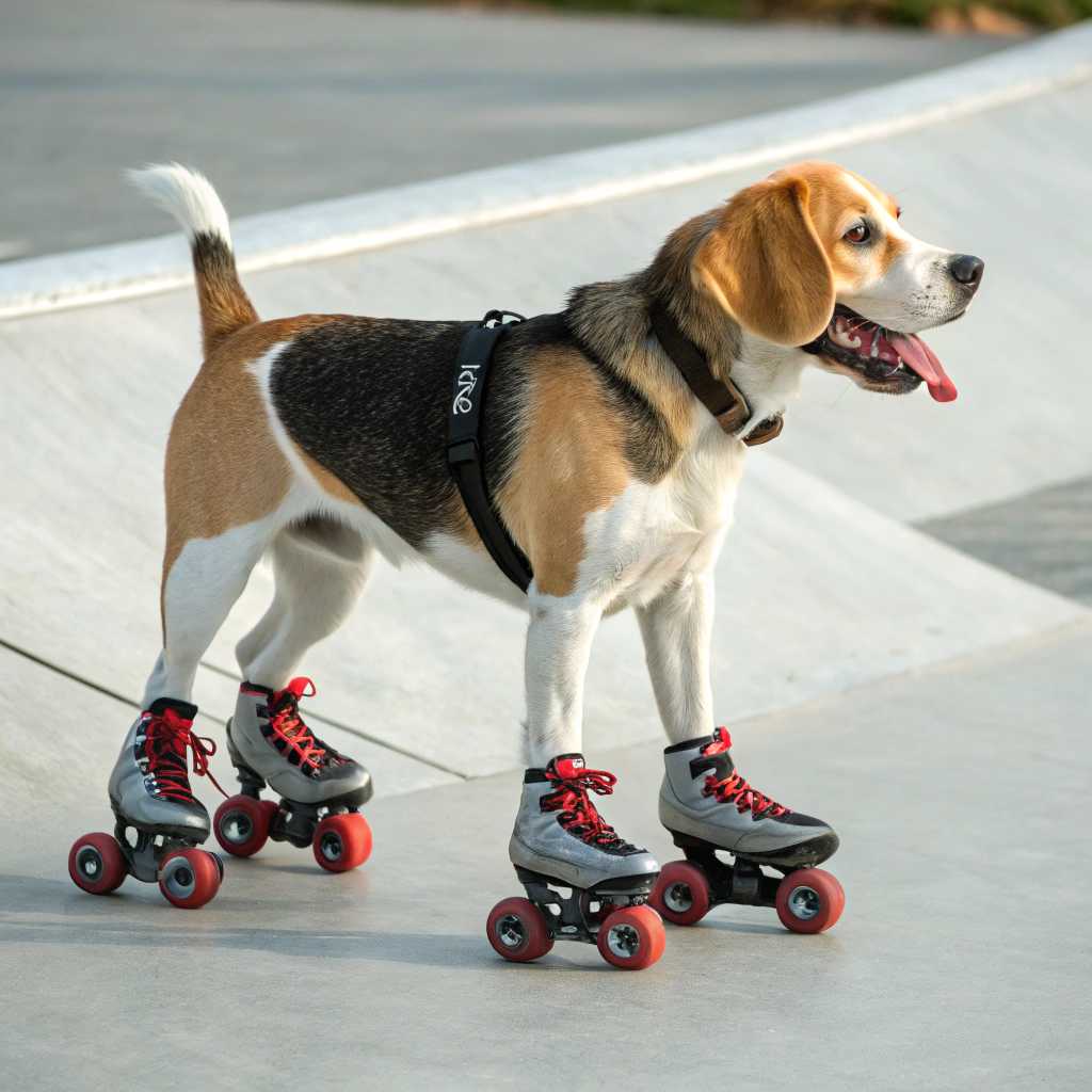 a dog with skates