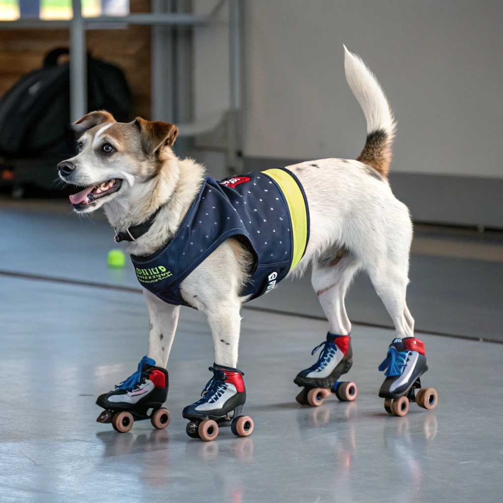 a dog with skates