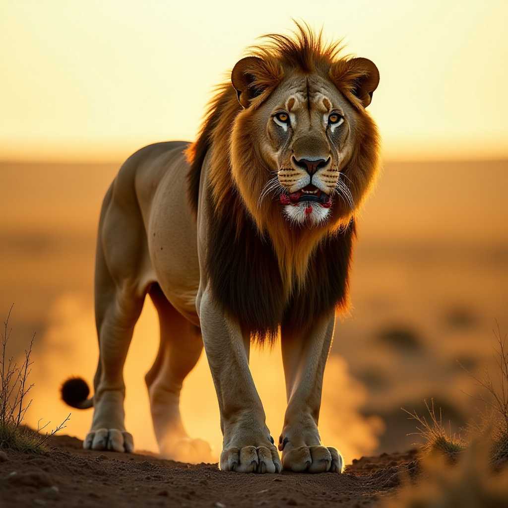 Golden Hour Majesty: The Lion's Stance