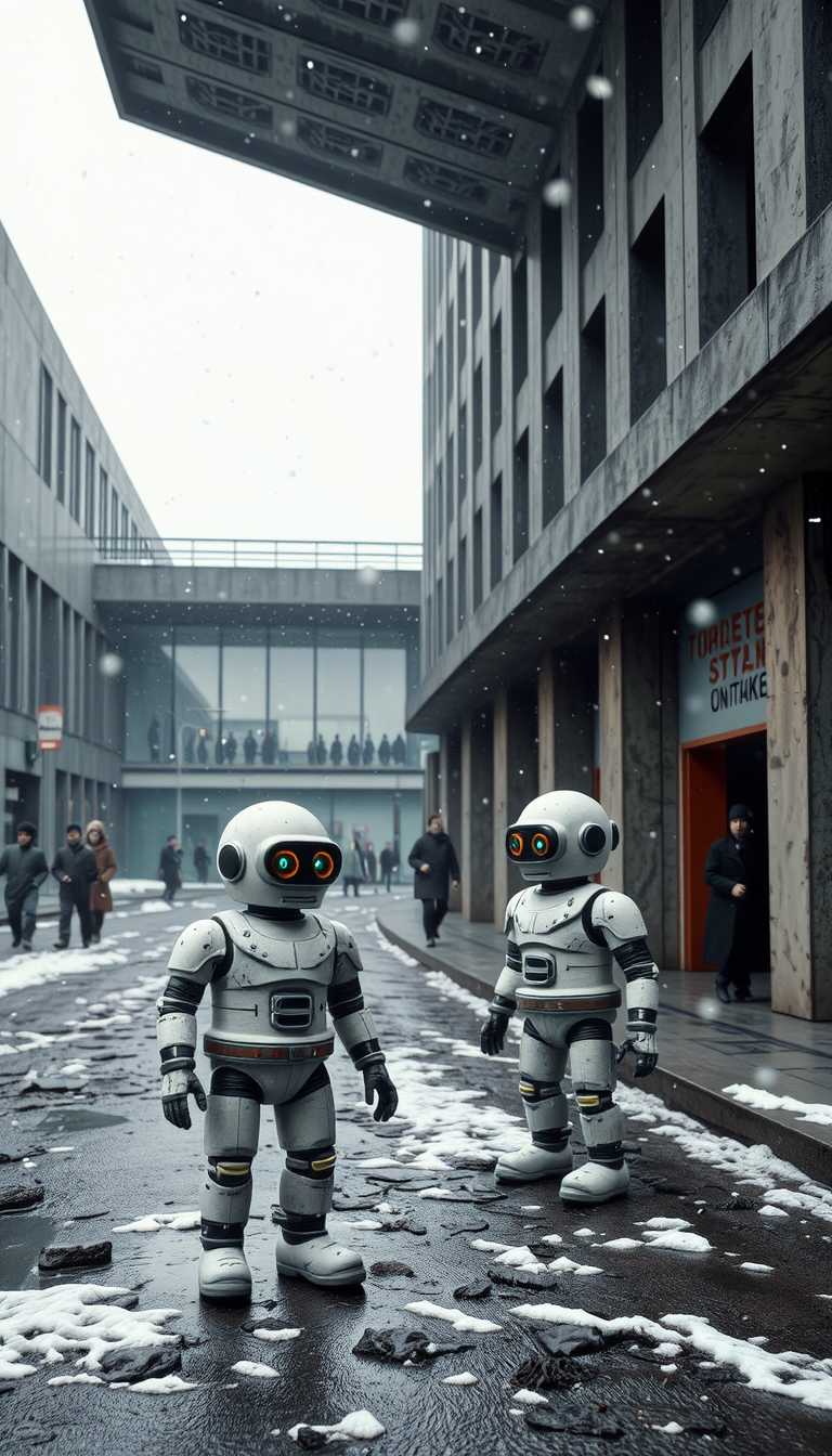 Robots in the Snow A Scene from a Futuristic City