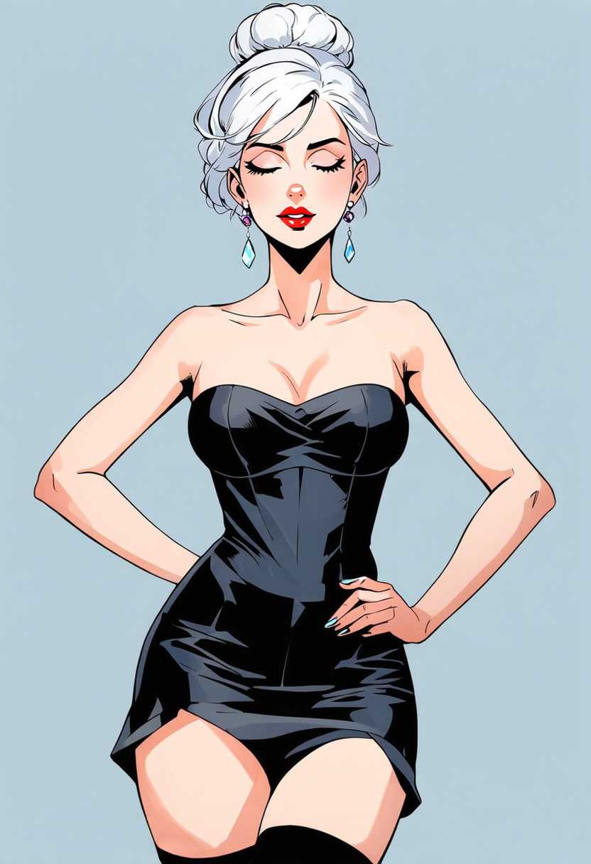 Stylish Female Character Illustration in Black and White