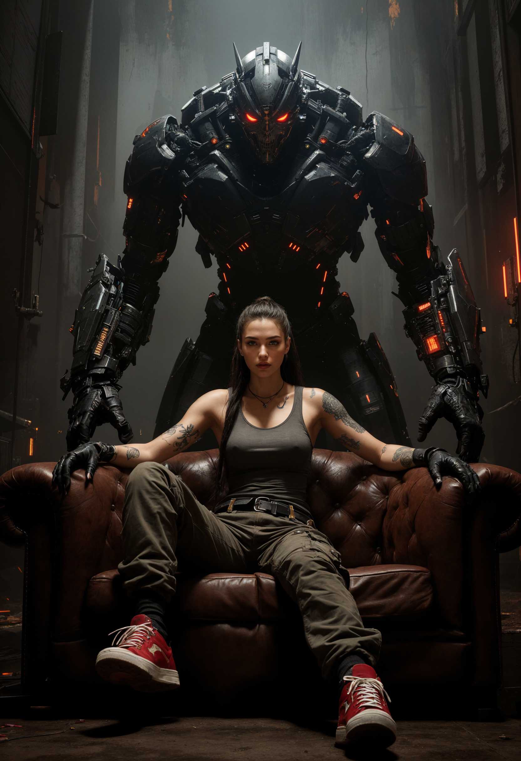 AI-generated image: This image is a digital artwork that combines elements of cyberpunk and futuristic genres. The art s