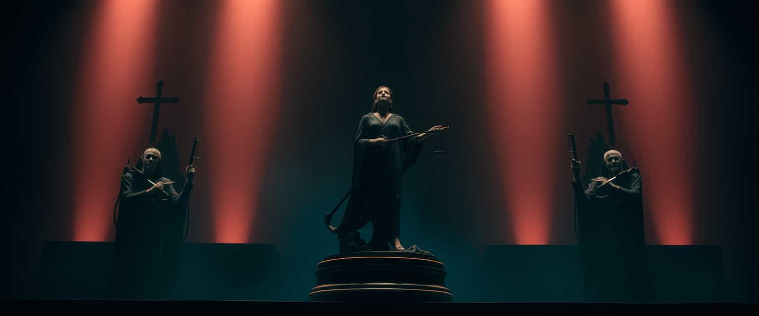 Mysterious Statue of a Woman with a Cross in a Dark Room