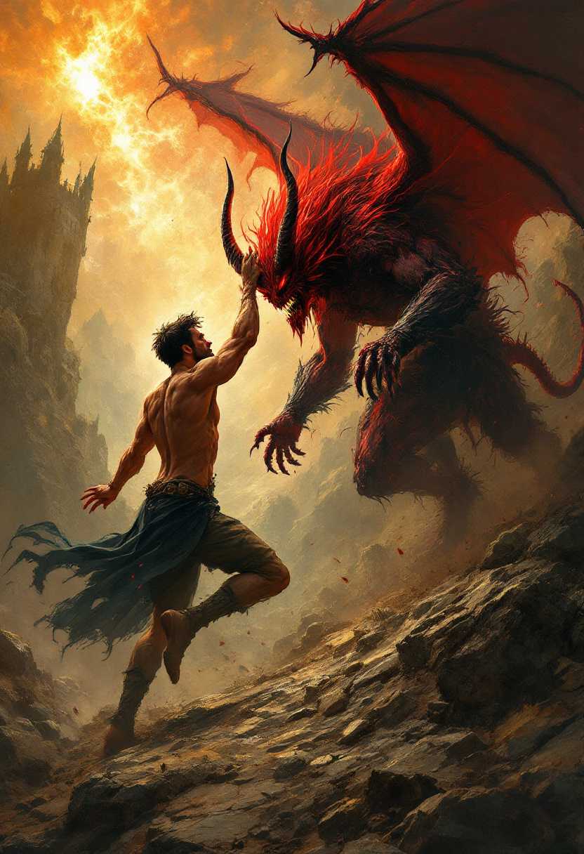 man fighting with devil 
