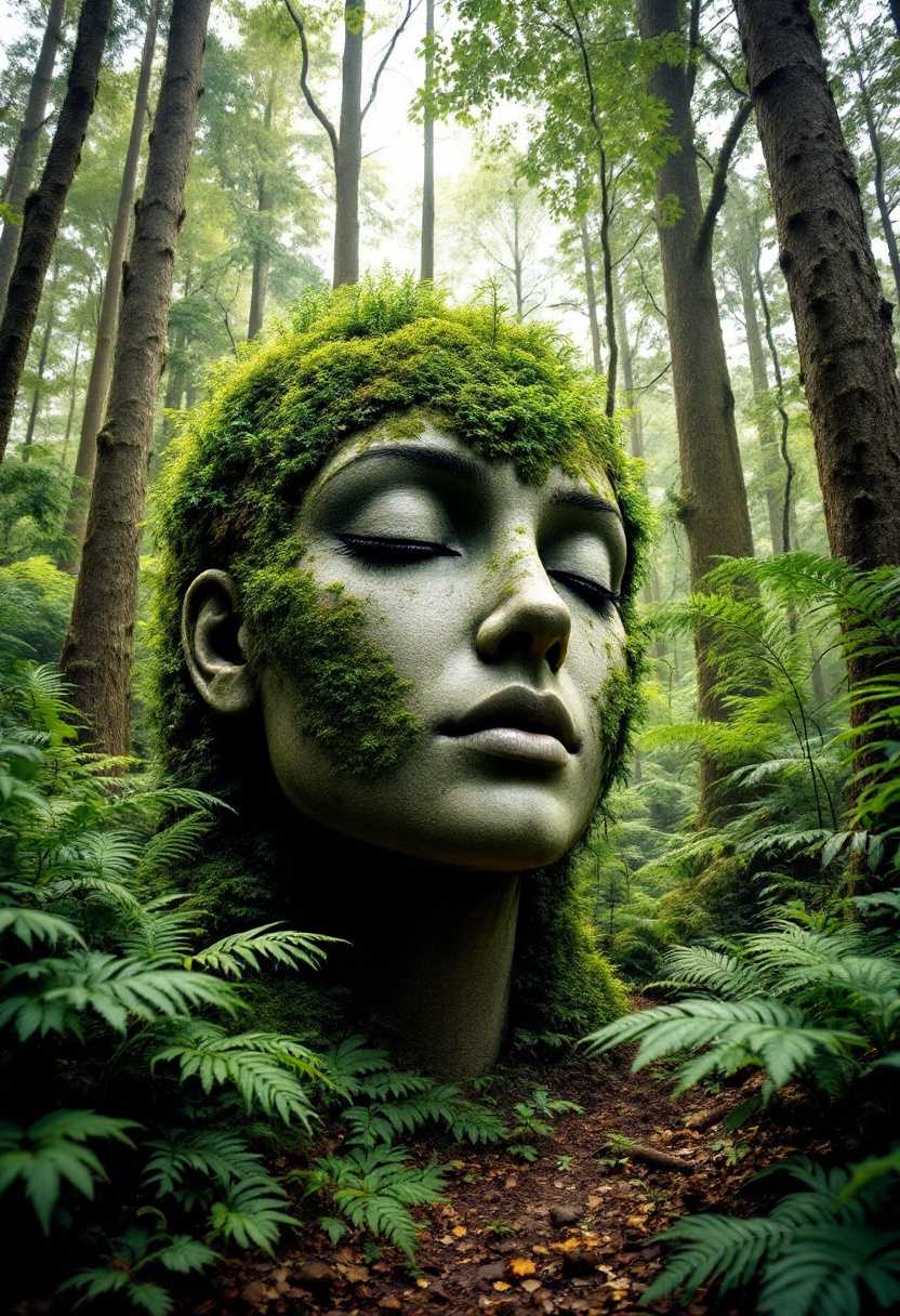 Nature's Guardian: The Moss-Covered Statue