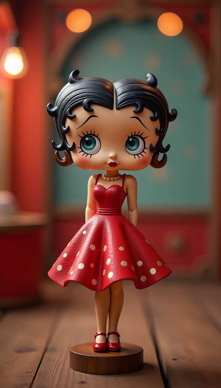 Doll in Red Dress on Wooden Table