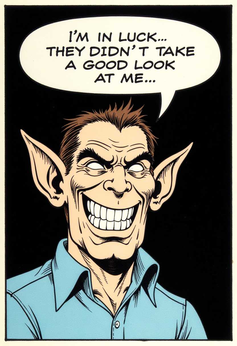 Comic Character with Devilish Smile and Pointy Ears