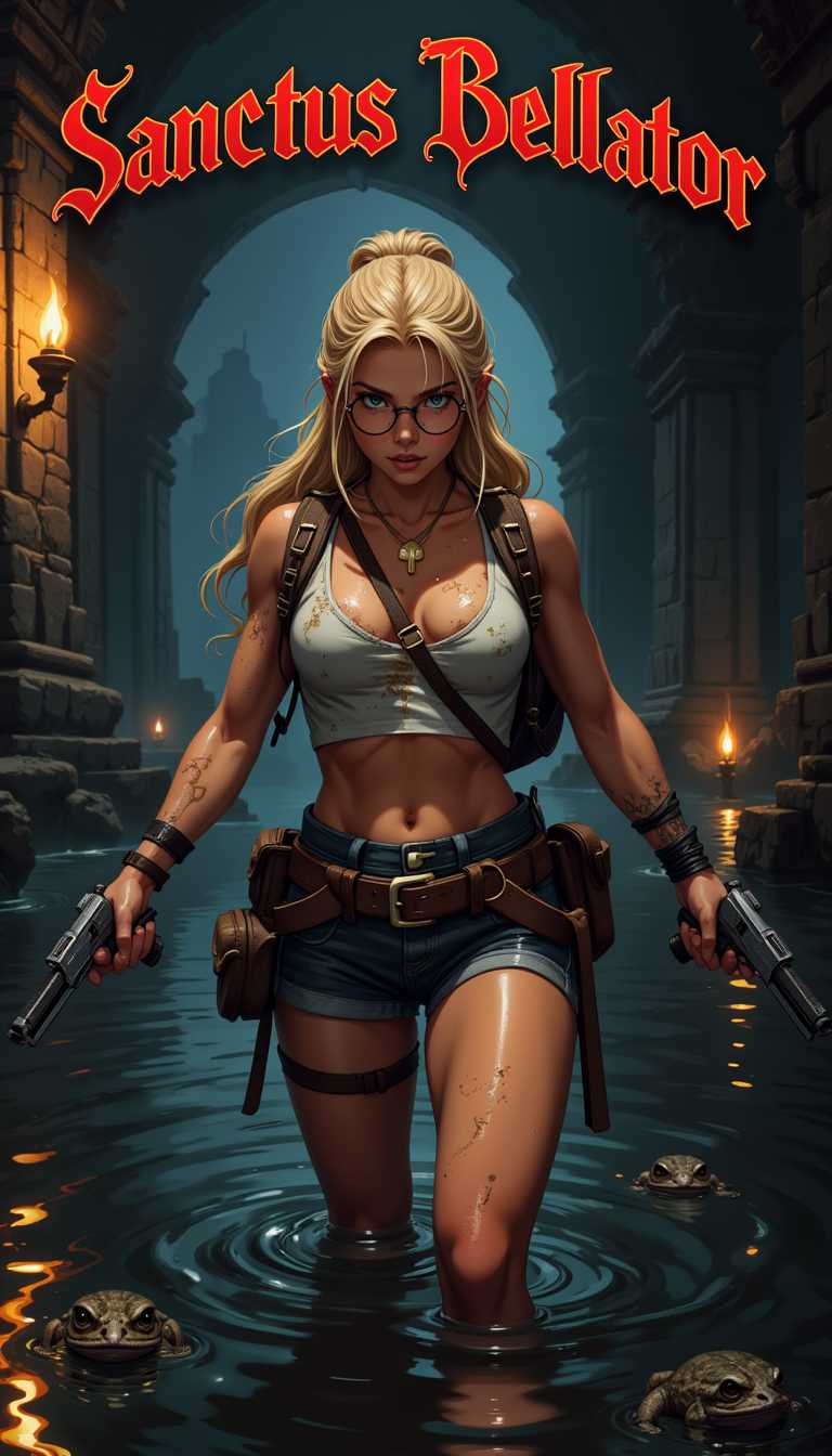 Sancus Bellator A Comic Book Cover Featuring a Female Character with Guns and Frog