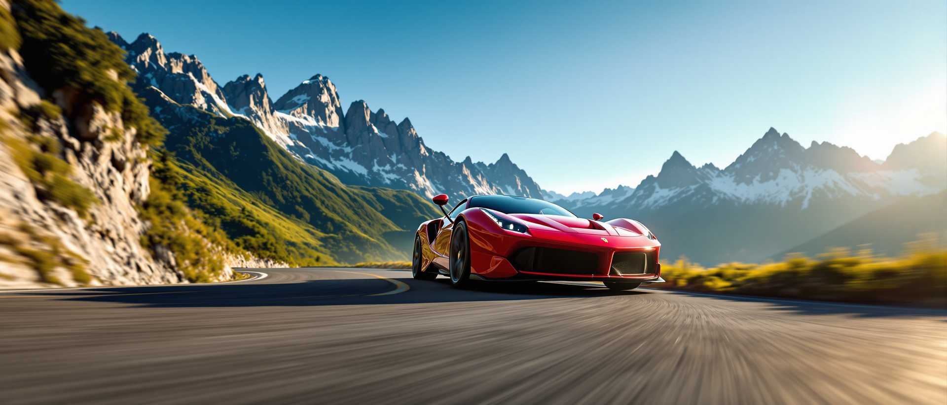 Red Sports Car Driving on Curvy Mountain Road