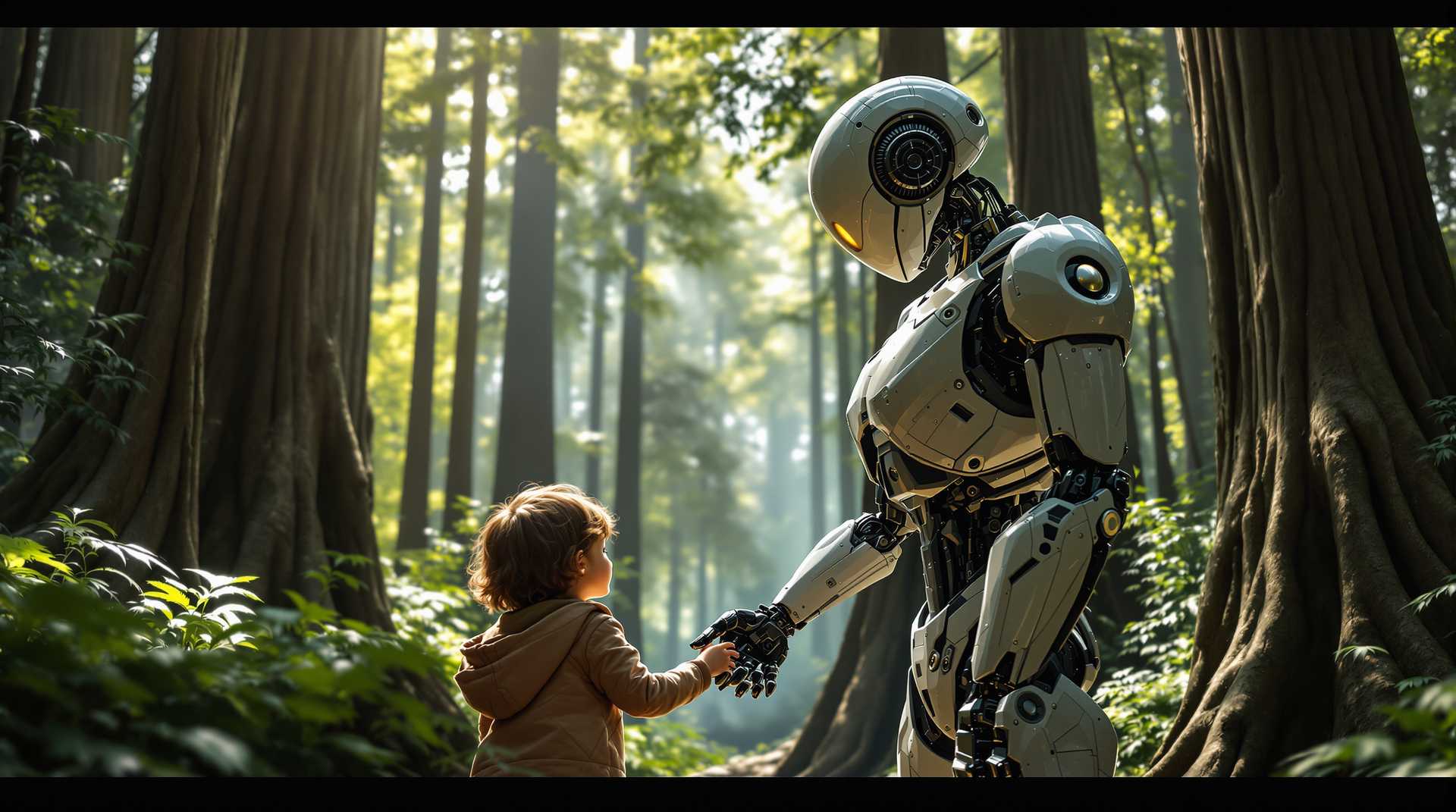 Robot and Child in Forest A Heartwarming Scene of HumanRobot Interaction
