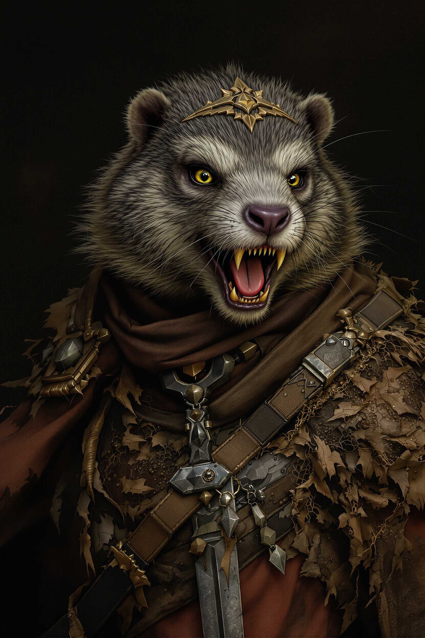 portrait of a ground hog-woman, warrior of darkness