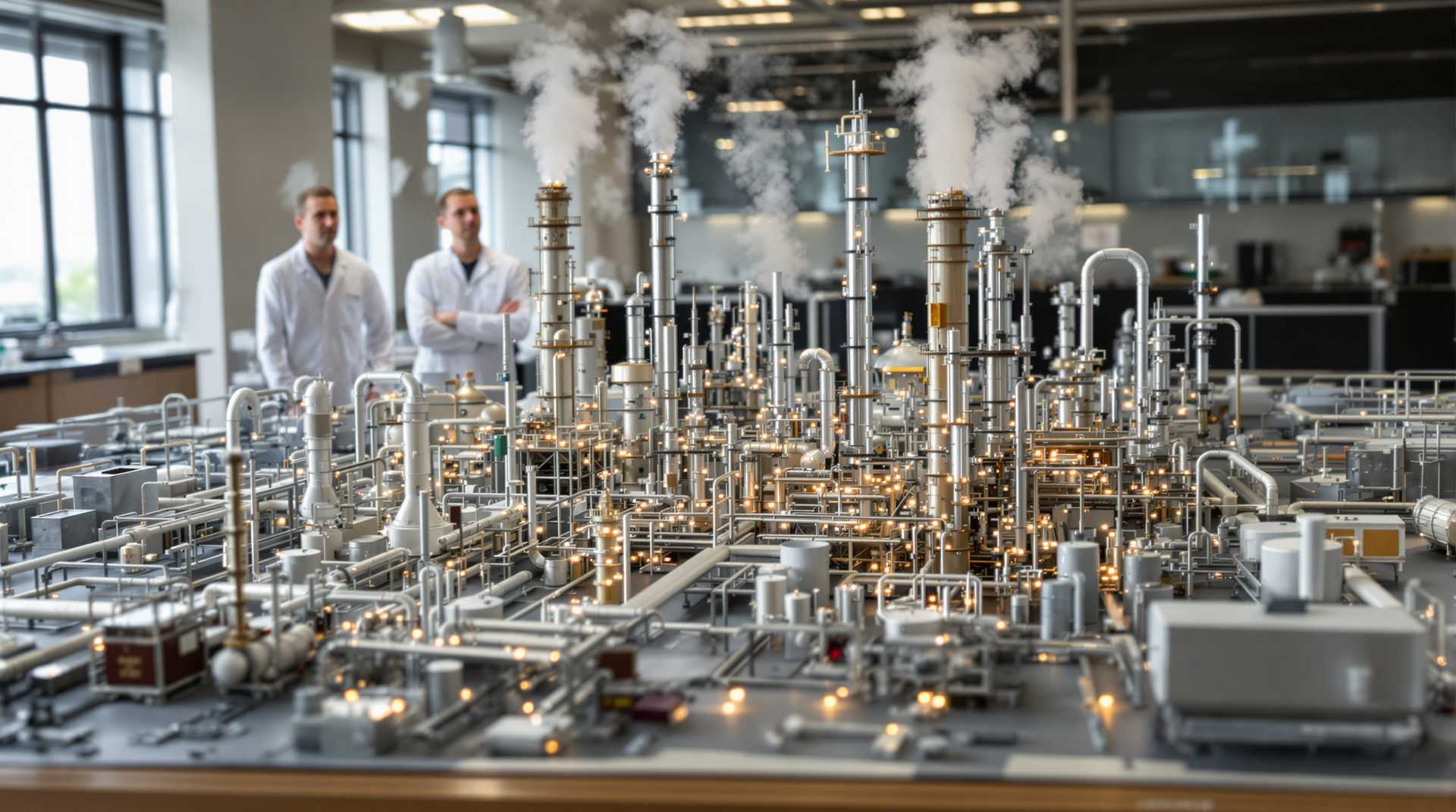Scientists in a Lab with Complex Chemical Equipment