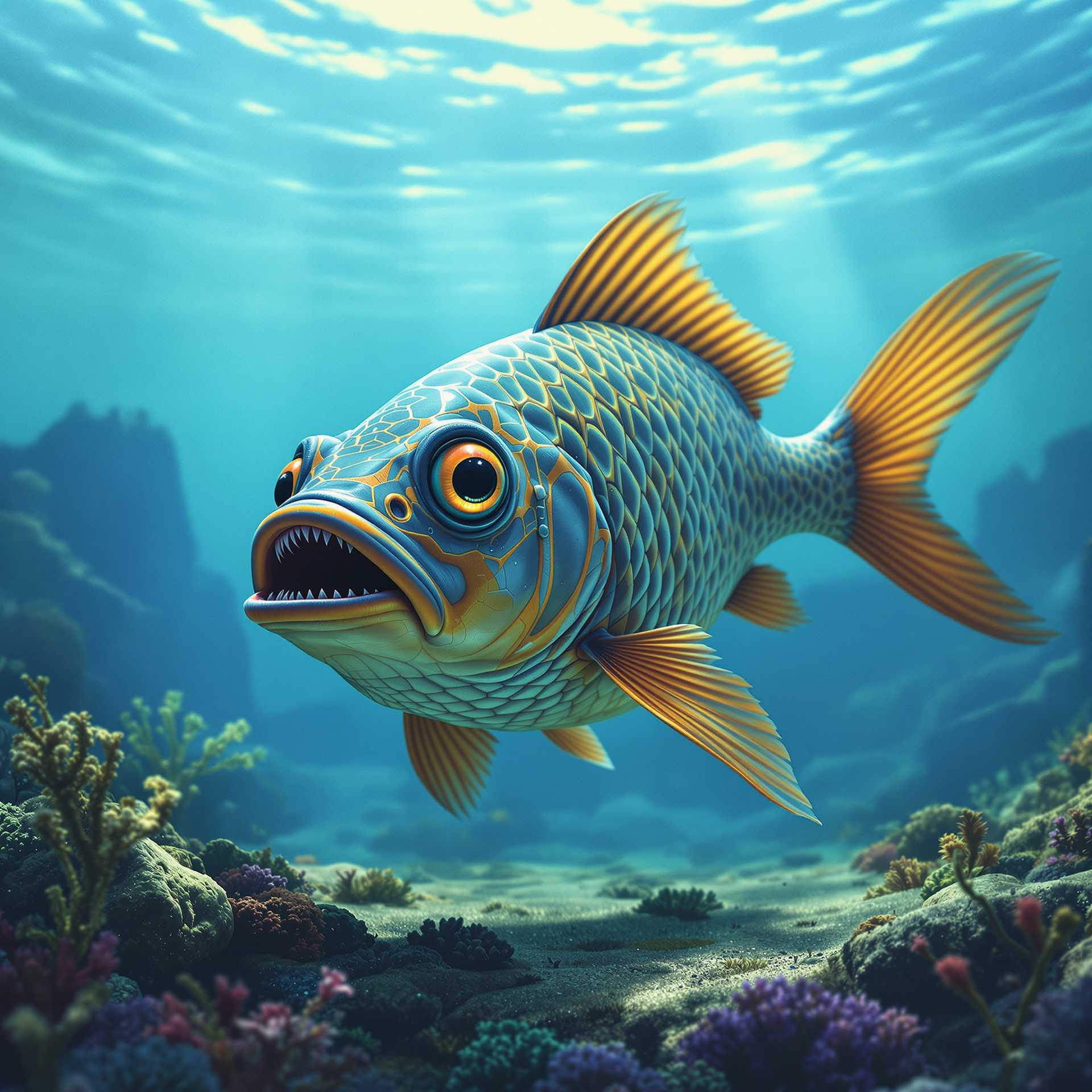 Pixar, Anthromorphic carp, underwater