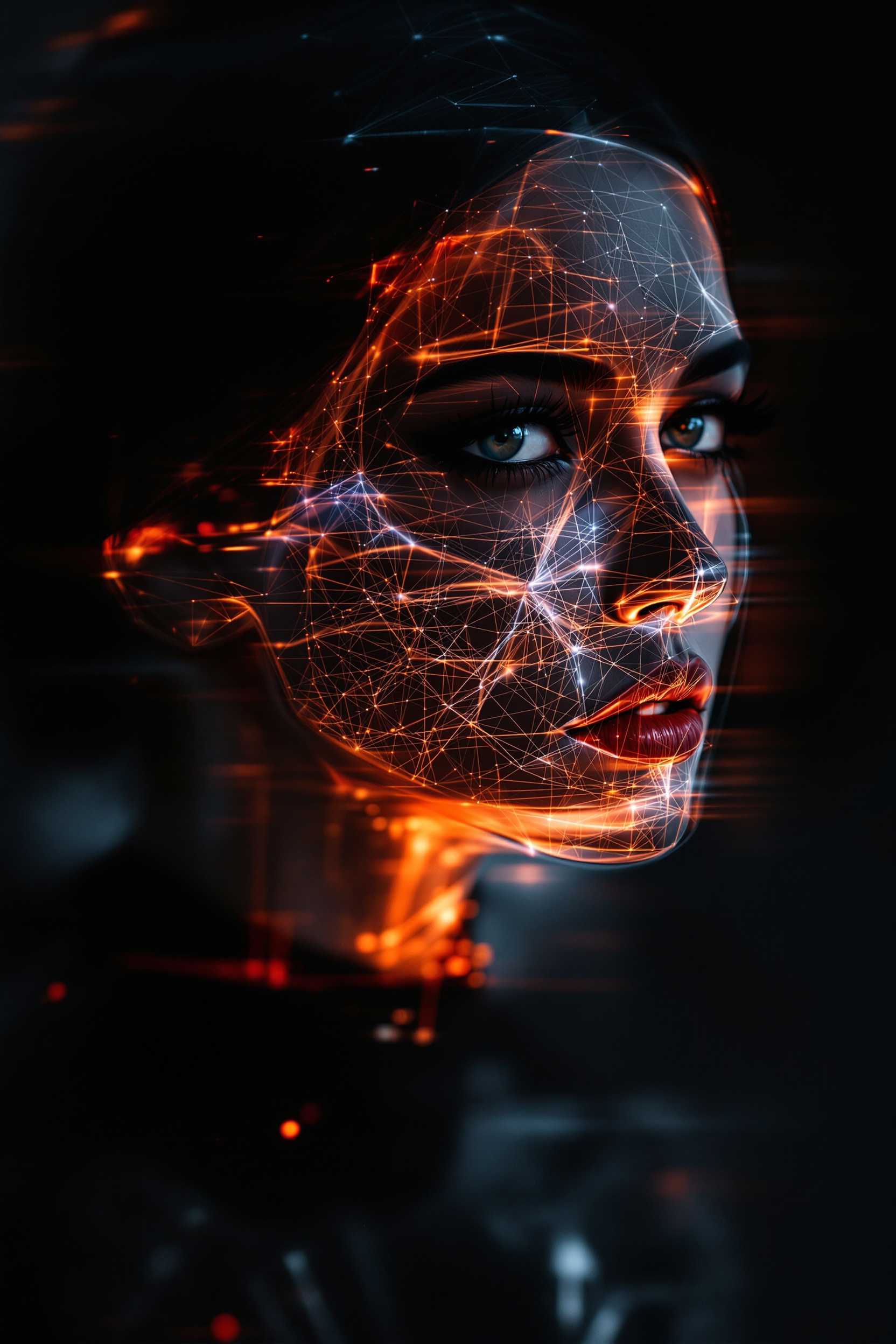 On nous présente une image ultra-r0éaliste réalisée à l'aide de la technique de double exposition. La première couche est un portrait élégant créé à l'aide des rayons X d'un tomographe informatique. Le portrait a un contraste particulier 