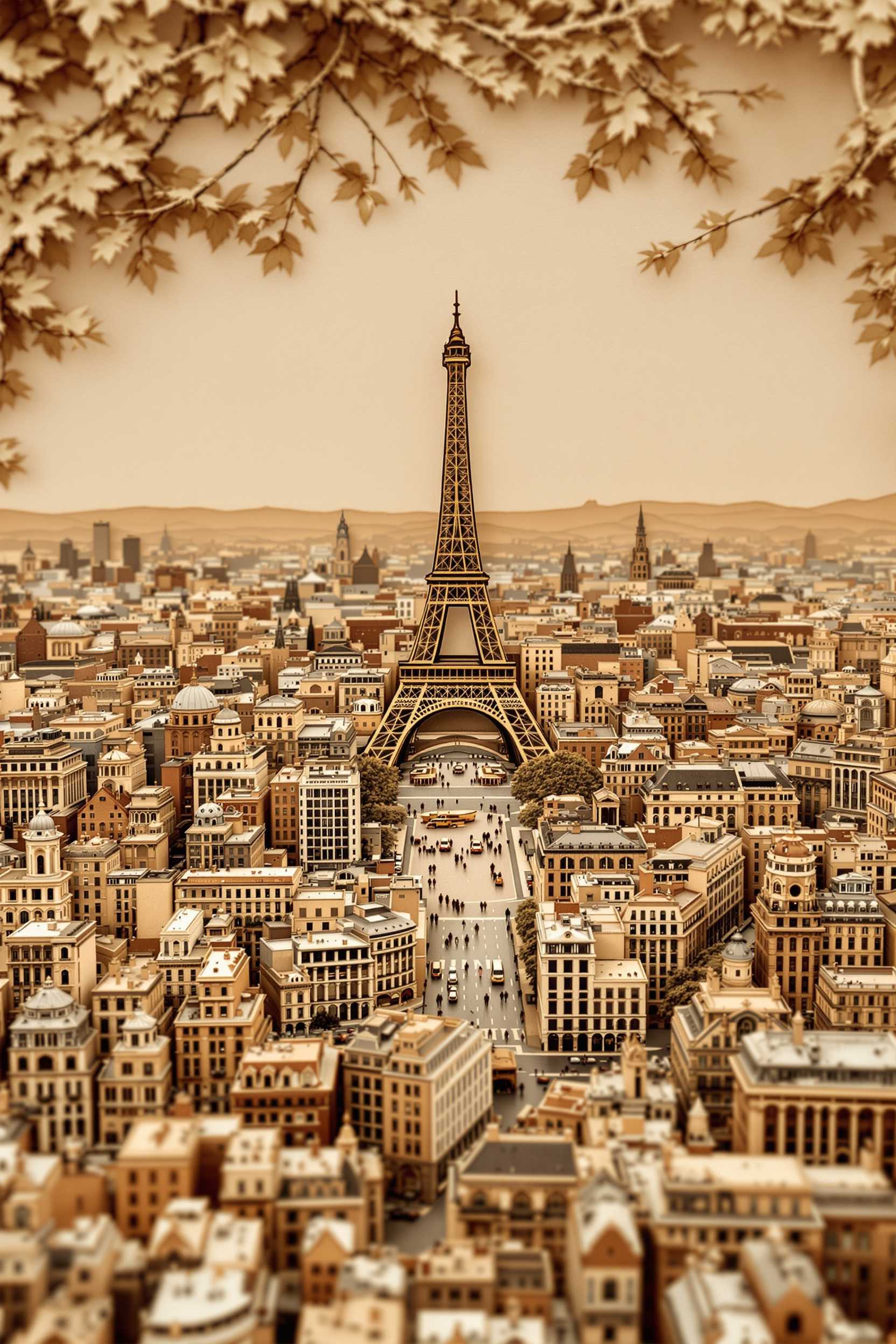 panoramic view of paris made in wood 