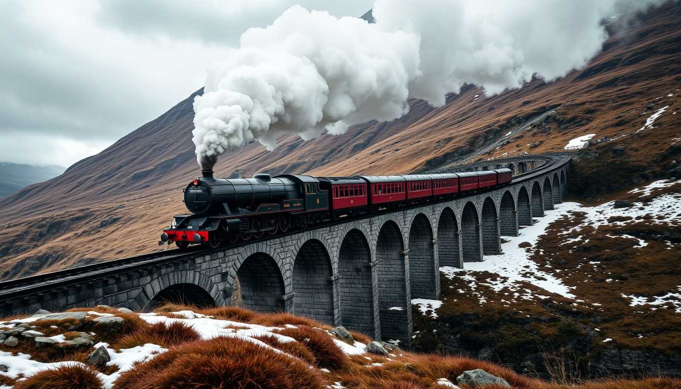 Vintage Steam Train on a Mountain Bridge