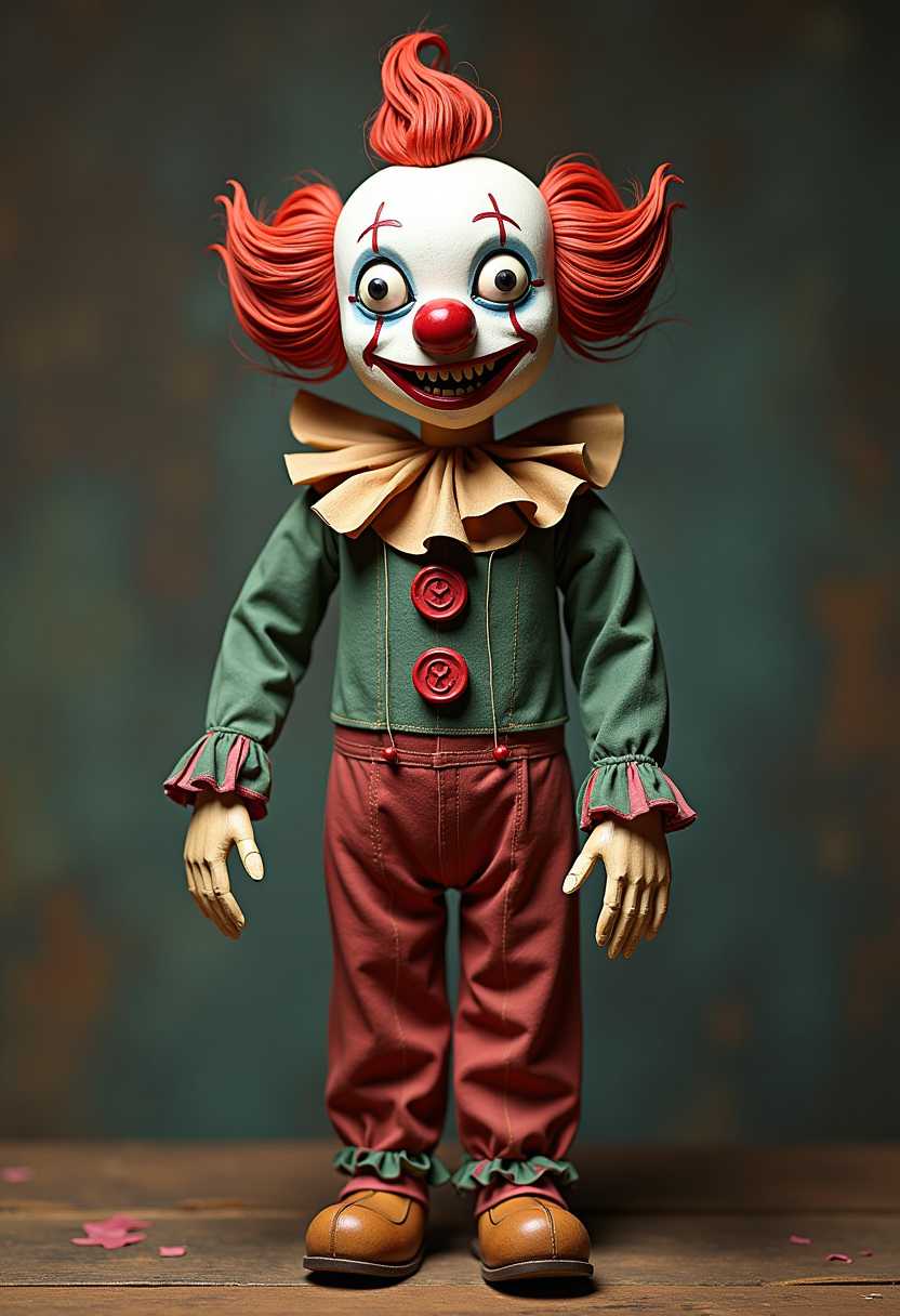 stringless wooden sculpture puppet clownsville apocalypse
