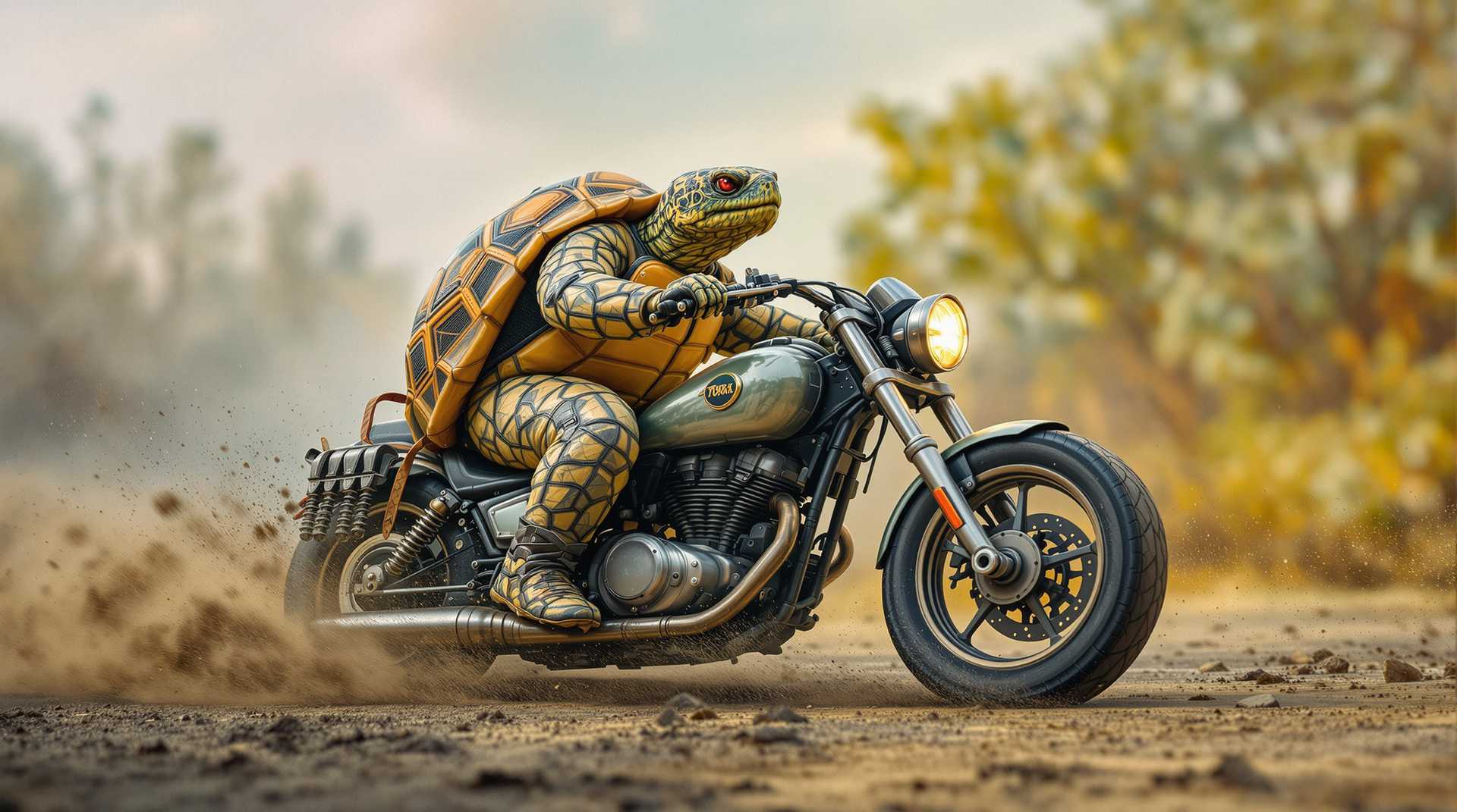 tortoise riding a motorcycle