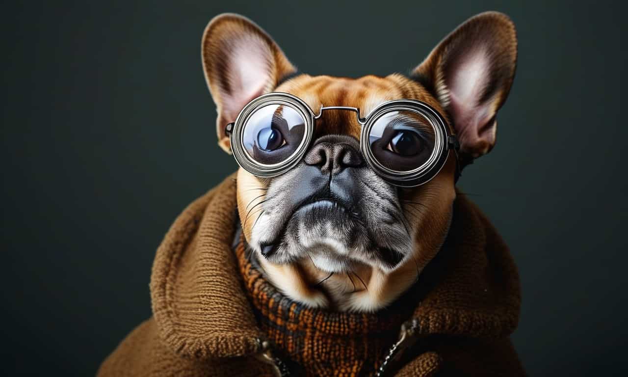 a french bulldog wearing nerdy glasses