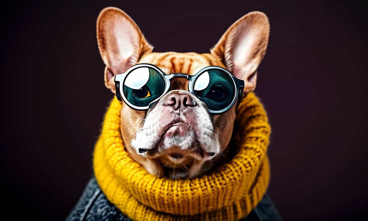 a french bulldog wearing nerdy glasses