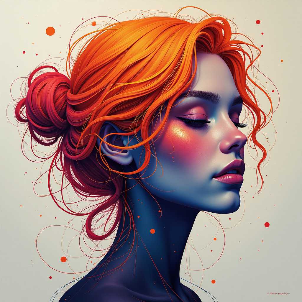 Stylized Portrait of a Woman with Orange Hair and Pink Makeup