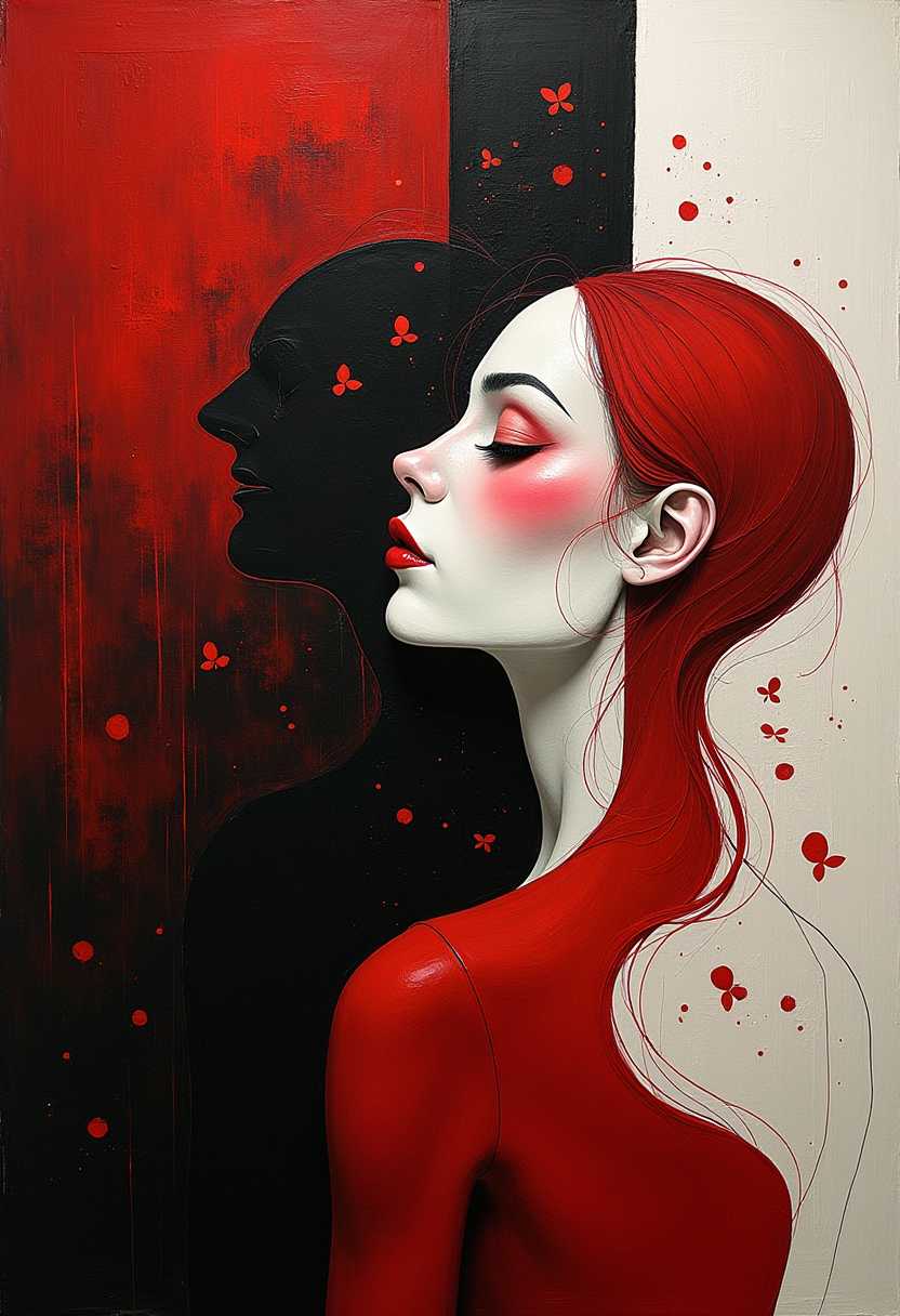 i am the dreamer and you are the dream, a russian cubist surreal painting in red, white and black