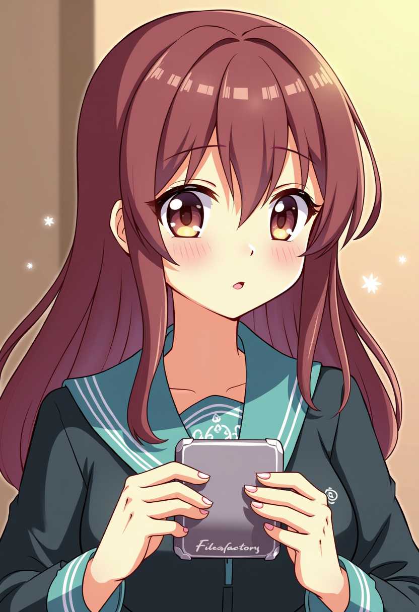 Anime Girl with Blonde Hair and Blue Eyes, Holding a Tablet
