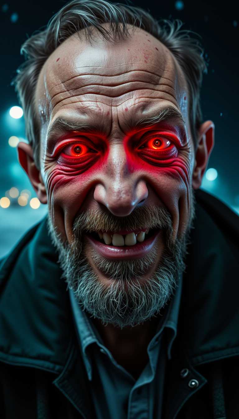 Redeyed Man with Beard and Mustache