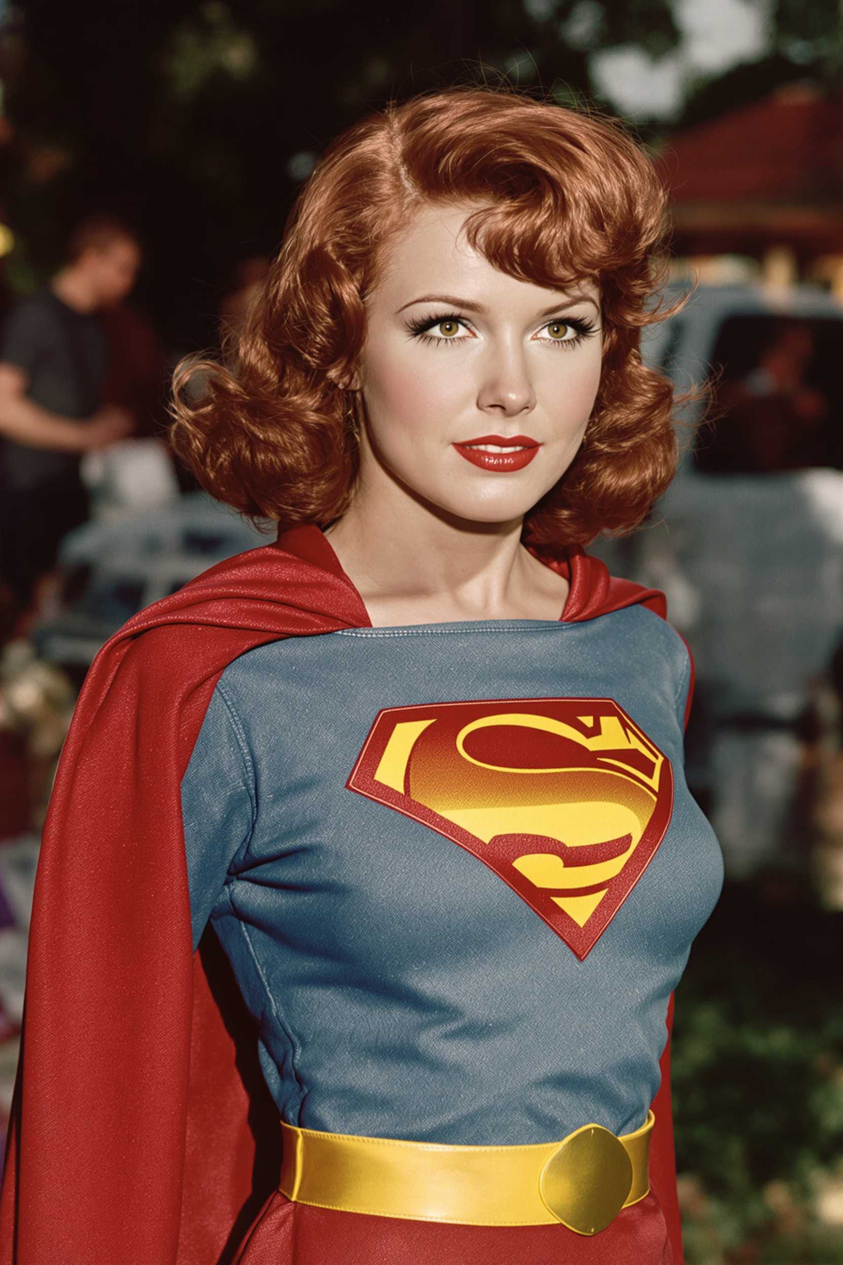 1950s Technicolor, Lyndia Carter as red head Supergirl, in Smallville,