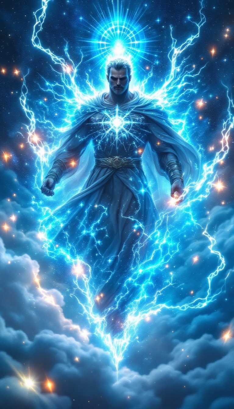 In the otherworldly appeal of a astral superman, a dynamic mix of ethereal and mundane elements commands attention. Against the backdrop of a stunning HDR aerial photo, the main subject appears as a majestic superman, his luminous form contrasting with the dark landscape below. Radiating a supernatural glow, his robes shimmered with prismatic sky blue . Every intricate detail is captured in this high-quality digital artwork, immersing viewers in the captivating mystique of these mysterious creatures. 
