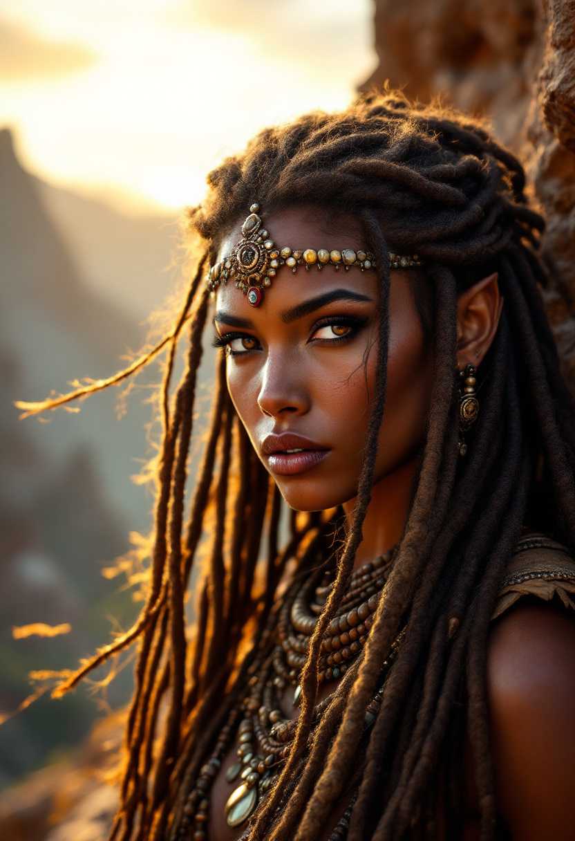 FantasyInspired Woman with Long Braided Hair and Jeweled Headpiece