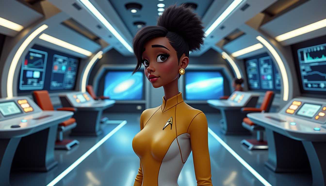 Female Star Trek Character in Futuristic Command Center
