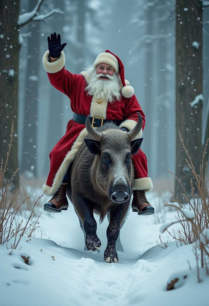 Santa's Unconventional Ride Through the Winter Forest