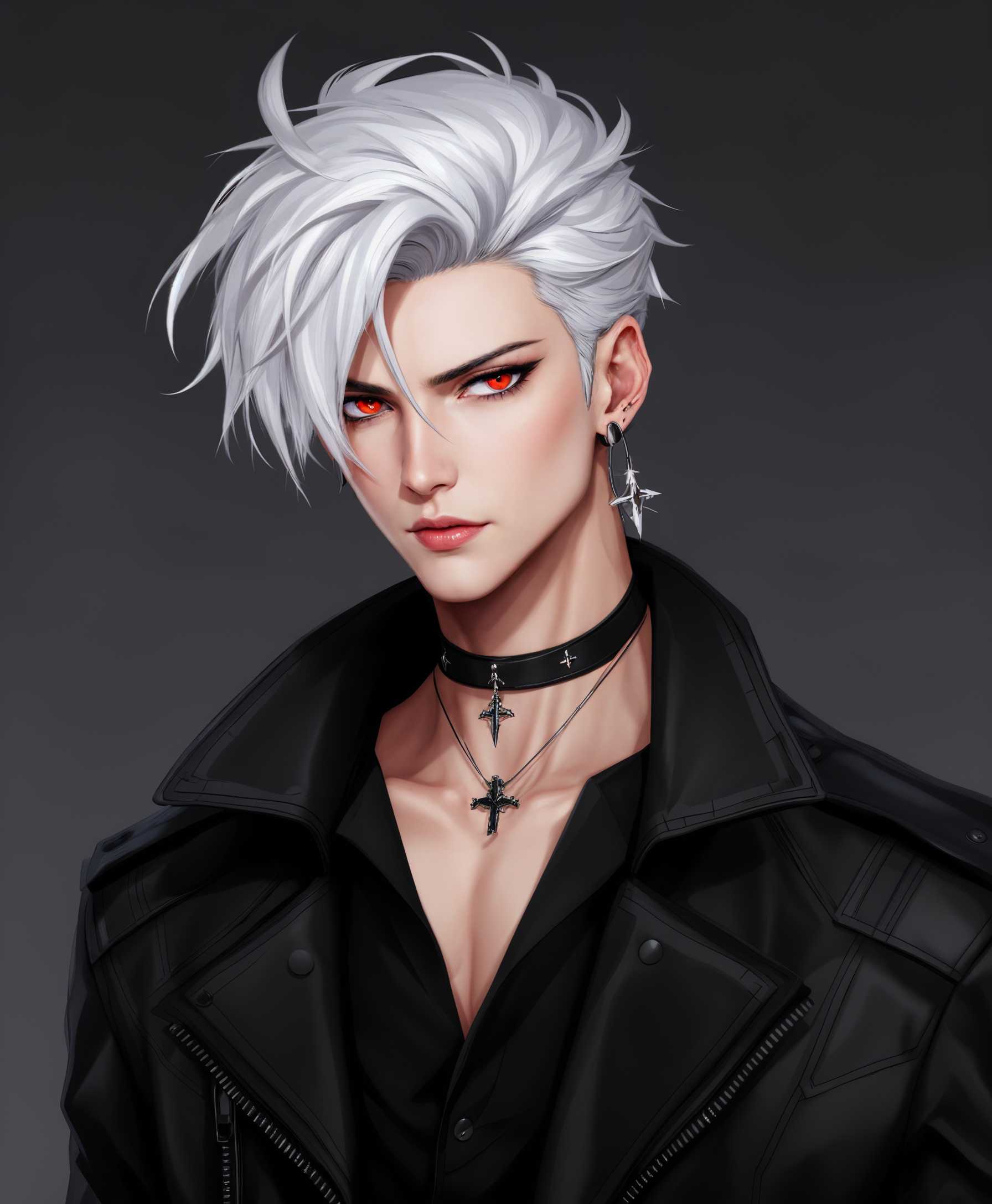 AI-generated image: Create a digital illustration of a male figure with the following specifications1. Hair Silverwhite