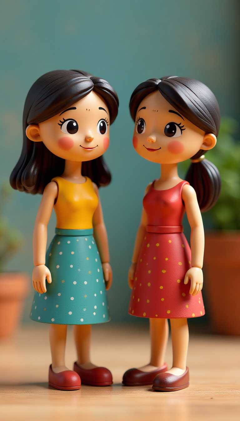 3d cartoon wooden characters painted with glossy paint. Toy diorama. Tina I love these women, such great television and clean humor