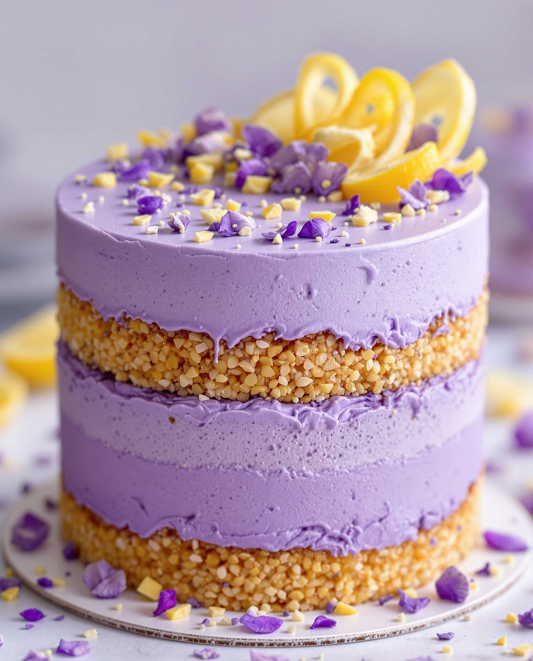 Purple Layer Cake with Lemon Zest and Sprinkles A Delicious and Colorful Dessert