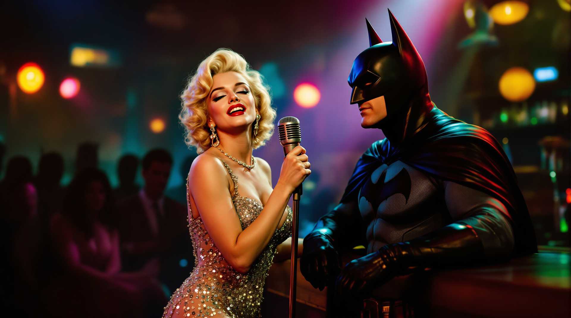 **Batman in the Jazz Club: A Night of Glamour and Mystery**