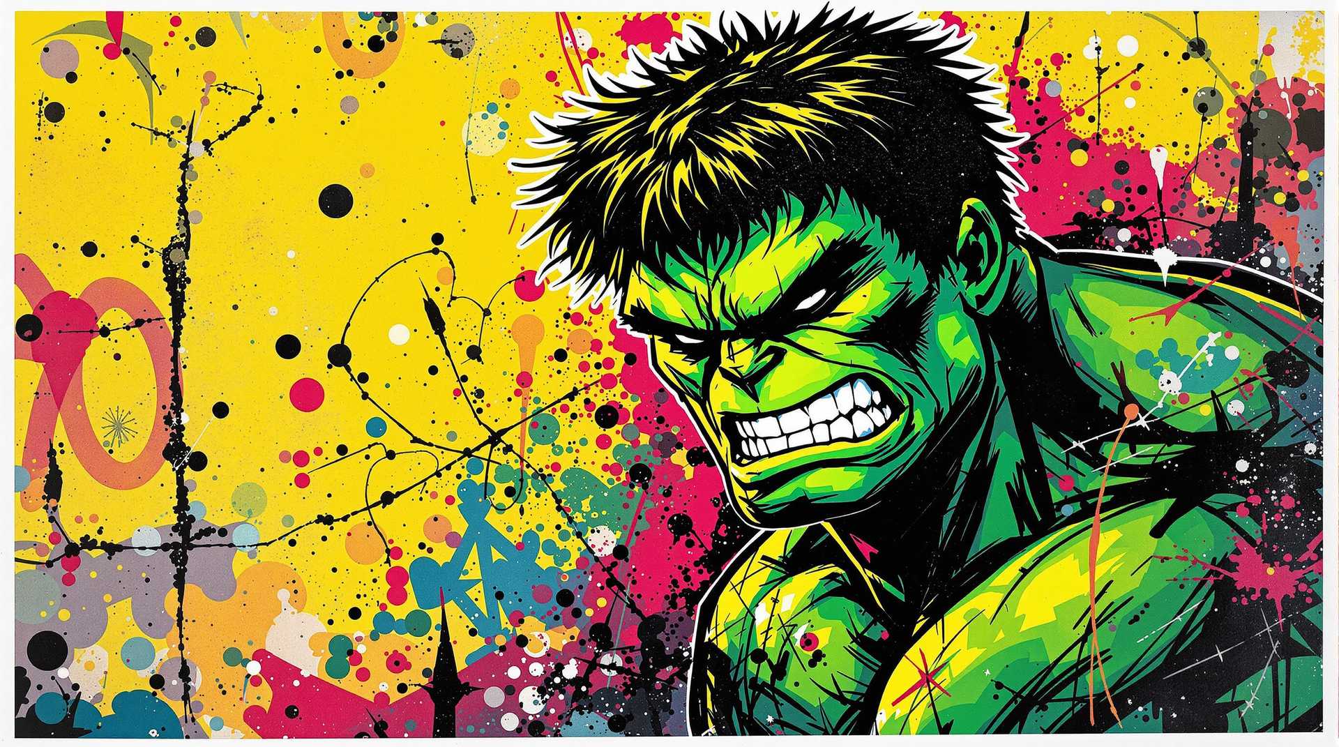 a sticker of HULK,graffiti art style,