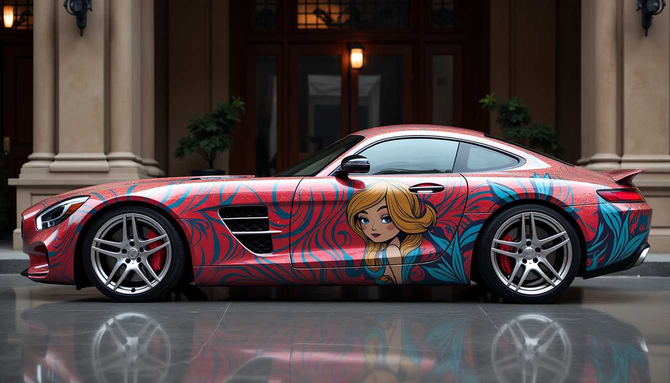 fancy car decal design of onlyfans woman color
