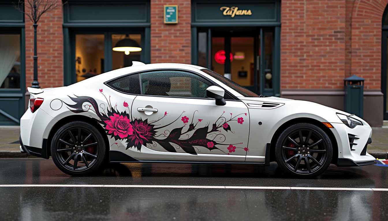 fancy car decal design of onlyfans woman color