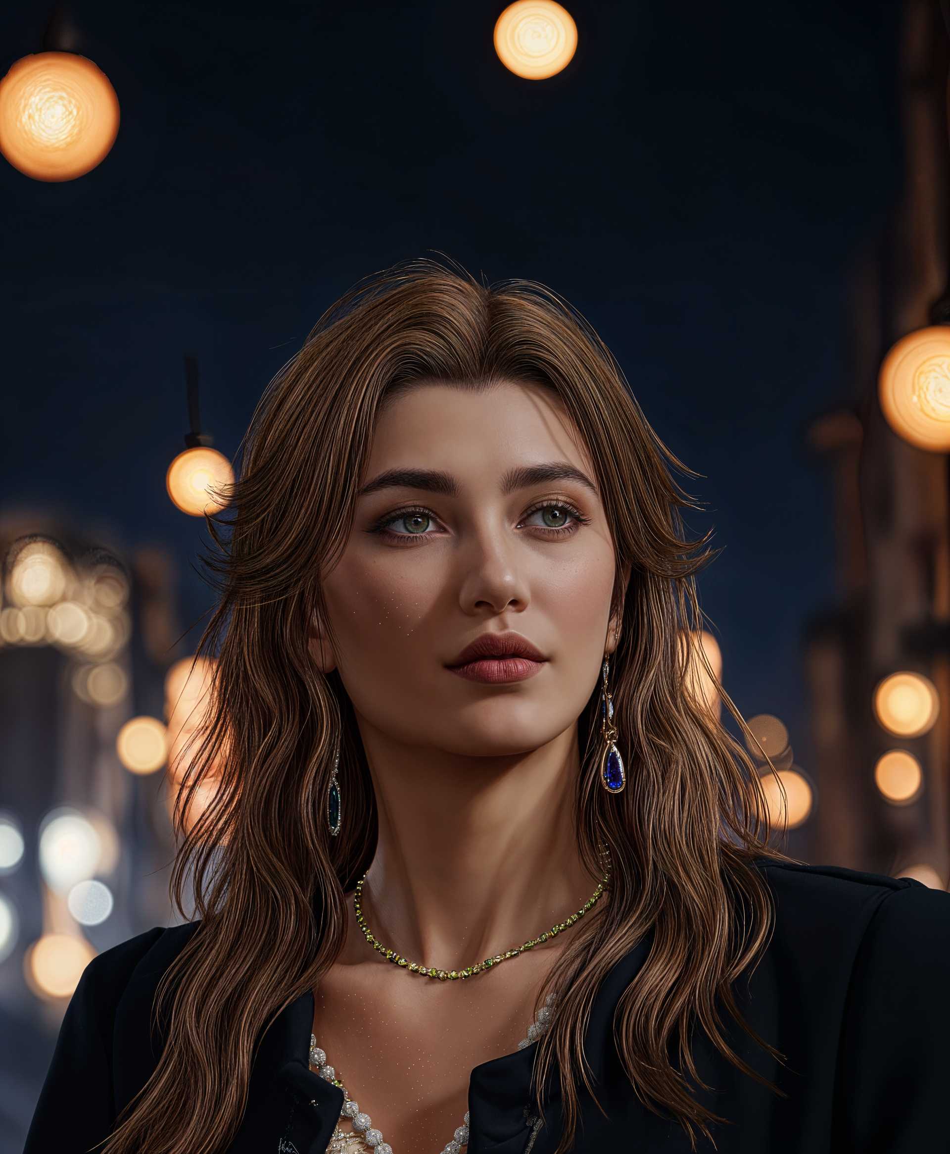 AI-generated image: beautiful young face, gorgeous face, dark green eyes, detailed eyes, beautiful makeup, mascara, eyel