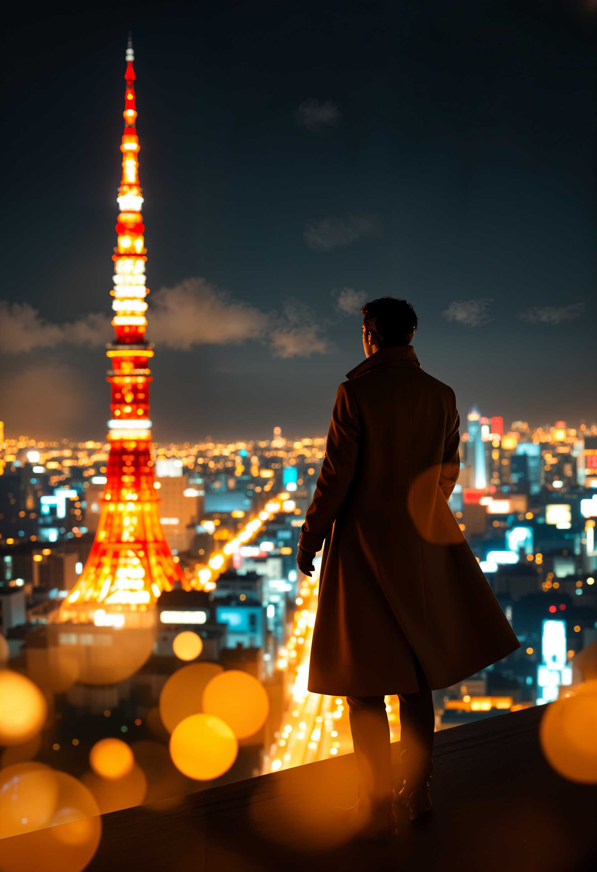 AI-generated image: A figure standing triumphantly atop a towering skyscraper, gazing out over a bustling urban landscap