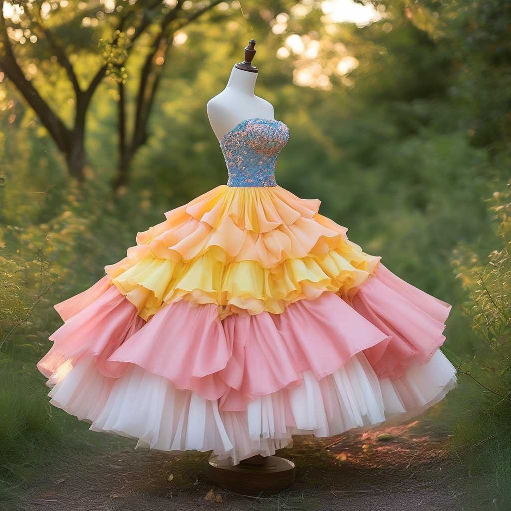 dress made out of pink, yellow and blue color