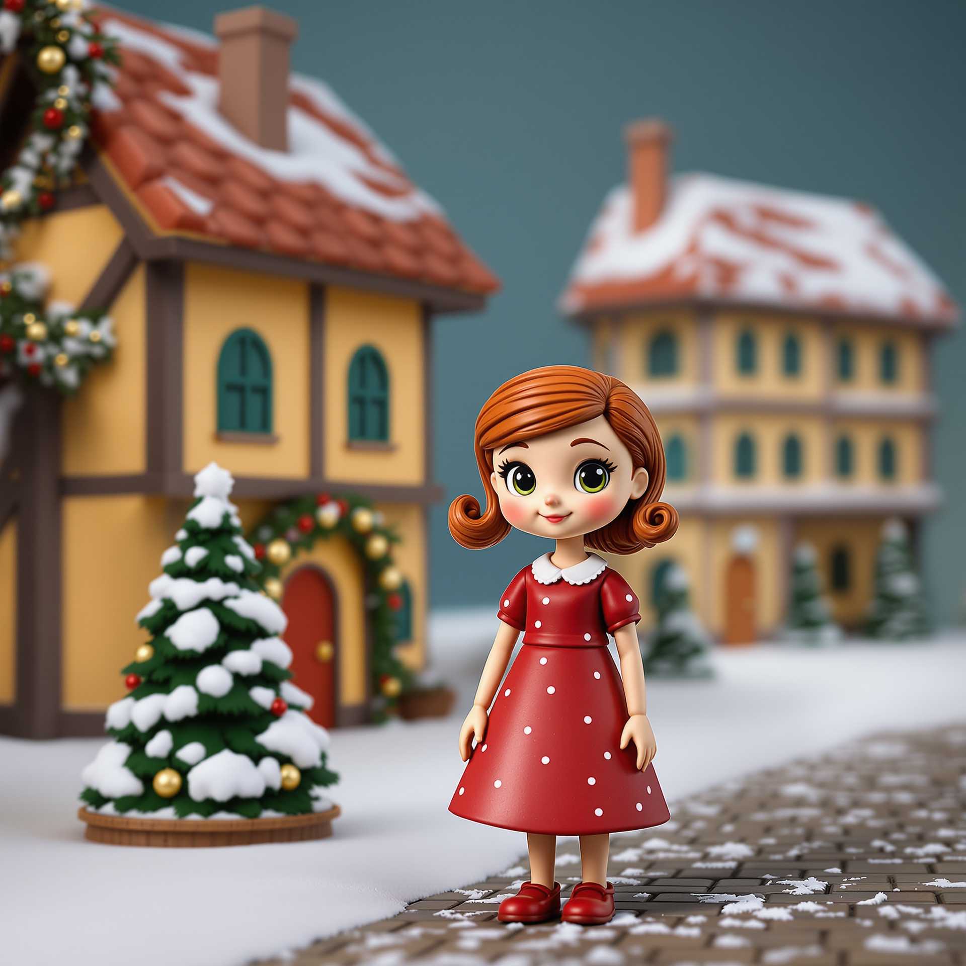 3D Animated Doll in Christmas Scene A Festive Toy in a Winter Wonderland