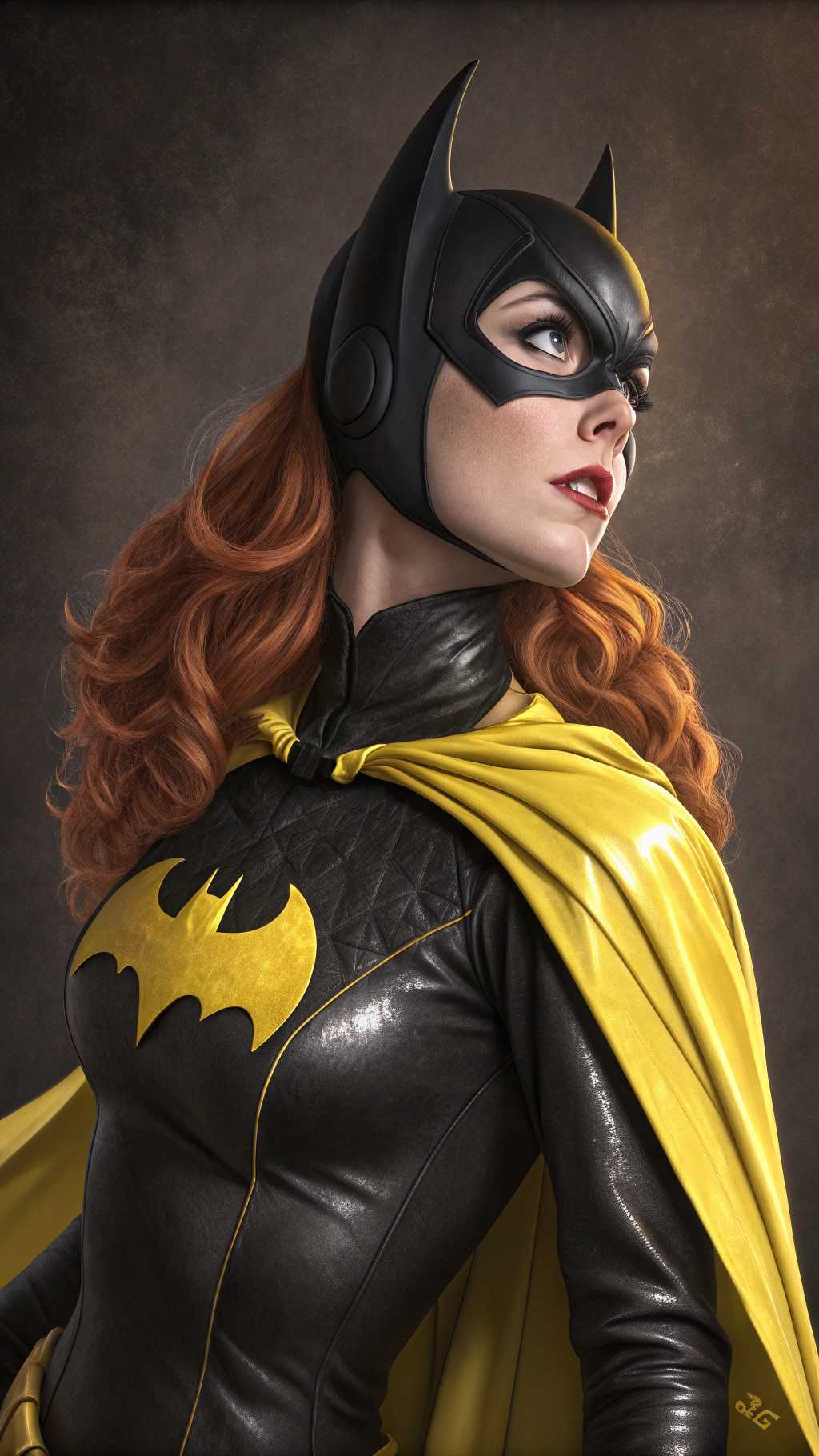 Stylish RedHaired Woman in Batman Costume