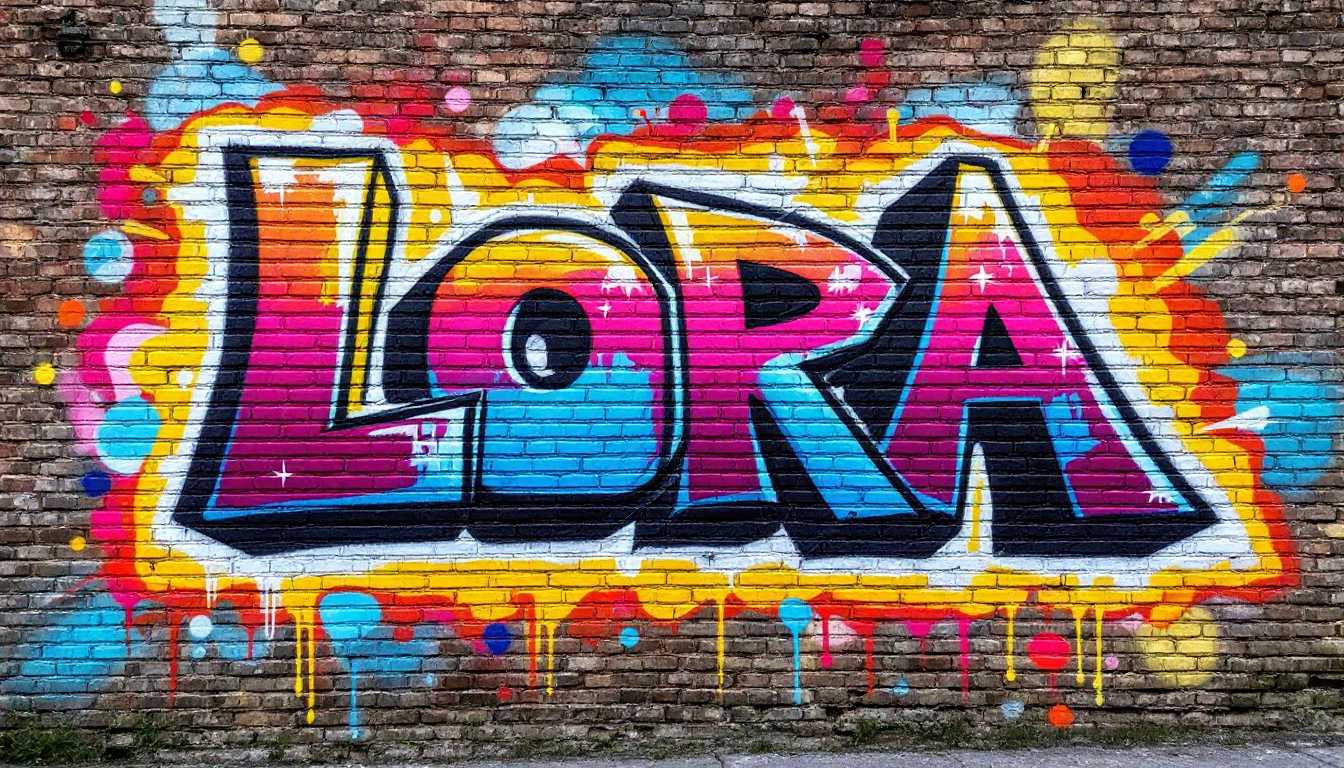 a brick wall spraypainted with vibrant graffiti that reads "SDXL LoRA Trainer"