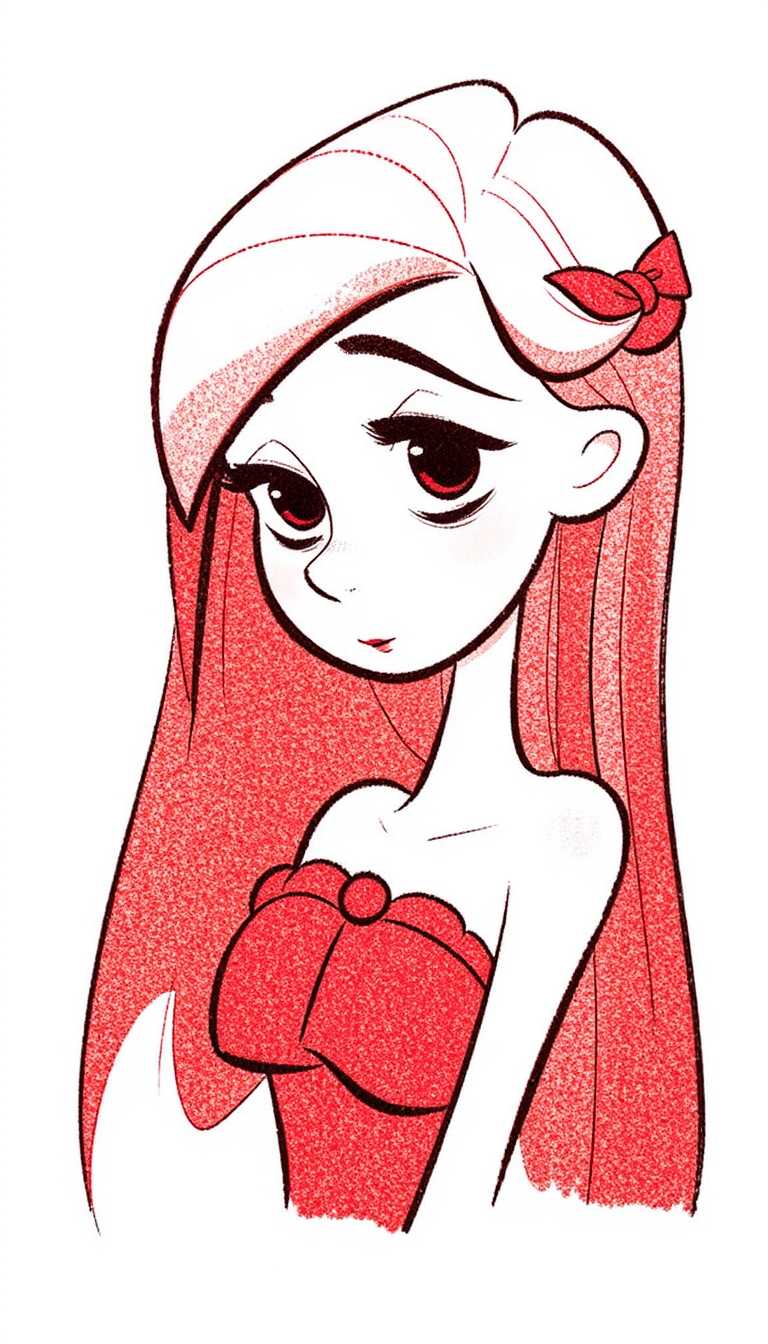 **Red Bow Girl in Contemplation**